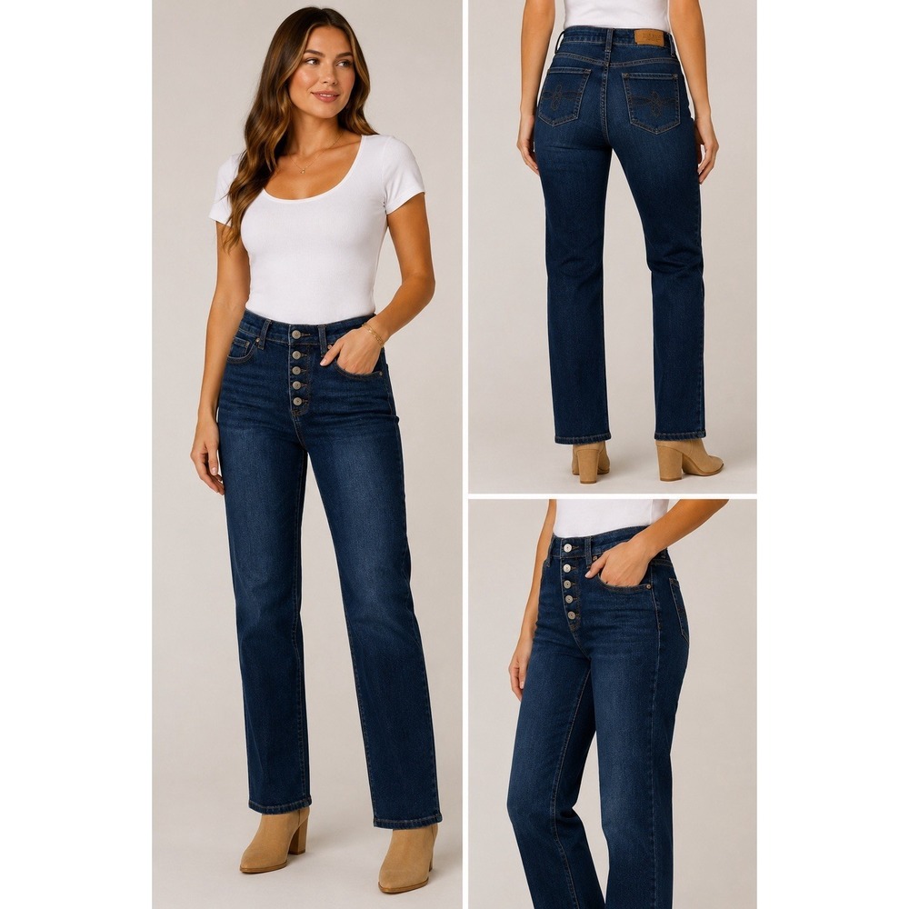 Judy Blue Women's Straight Fit High Rise Button Fly Jeans Size 5/27 Dark Wash
